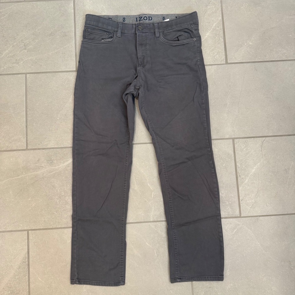 IZOD Regular Fit Gray Five Pocket Stretch Pants Mens 36x32 1482703